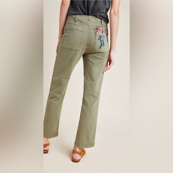 Anthropologie Olive Relaxed Embroidered Trousers Size 25 - Picture 3 of 10